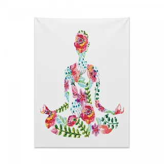 Abakuhaus Yoga Wandteppich, Silhouette mit Blumen aus Weiches Mikrofaser Stoff Kein Verblassen Klare Farben Waschbar, 110 x 150 cm, Mehrfarbig