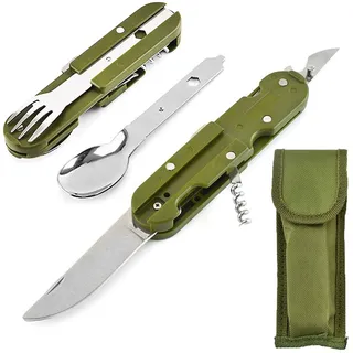 Camping Travel Utensilien Cutlery Folding Besteck Gabel Löffel Set, 5-in-1 | Abnehmbar, Portable, für Backpacking Mahlzeiten Essen