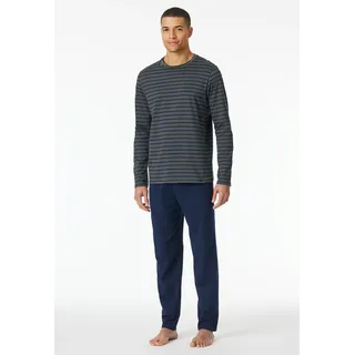 Schlafanzug SCHIESSER "Casual Essentials", Herren, Gr. 98, schwarz (203, anthrazit), Single Jersey, Obermaterial: 100% Baumwolle, gestreift, unifarben, bequem lang, Rundhals, Homewear-Sets Schlafanzug, mit Streifen