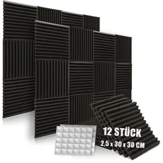 12 Stück Akustikschaumstoff Schalldämmung mit 60 stück Aufkleber,Hochdichte Schallschutzmatte Schallschutz für die Akustische Behandlung von Wänden und Decken im Heimbüro(30×30×2,5cm)