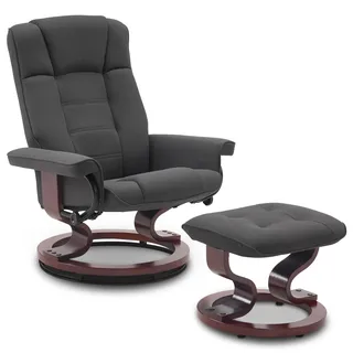 MCombo Relaxsessel mit Hocker, 360°drehbarer Fernsehsessel mit Liegefunktion, TV-Sessel, moderner Ruhesessel für Wohnzimmer, Kunstleder, 9019MB - Dunkelgrau