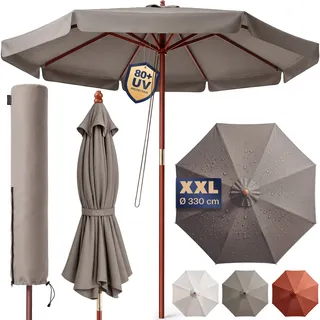 Sonnenschirm Taupe Holz Ø330cm UV-Schutz 80+