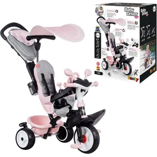 Smoby - Baby Driver Plus Rosa - 3-in-1 Kinder Dreirad, mitwachsendes Multifunktionsfahrzeug mit premium Ausstattung, für Kinder ab 10 Monaten