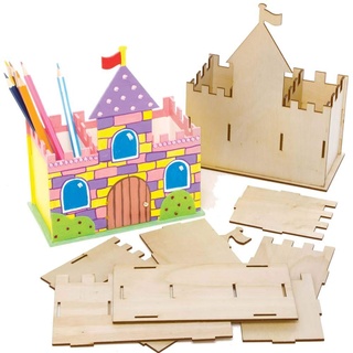 Baker Ross FE275 Stiftehalter-Set aus Holz, Schloss, 2 Stück, Holzhandwerk für Kinder, zum Dekorieren und Ausstellen, Schreibtisch-Organizer für Zuhause und Schule