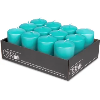 DecoLite 12er Pack Stumpenkerzen 100/60mm - Selbstverlöschend, Safe Candle, RAL Zertifiziert, 36 Stunden Brenndauer - 100% Made in Germany by Wenzel Kerzen (türkis)