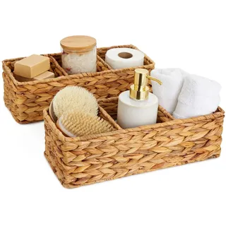 Bad Organizer, 2 rechteckige Aufbewahrungskörbe mit je 3 Fächern, Wasserhyazinthe, 36,5 x 15 x 11 cm