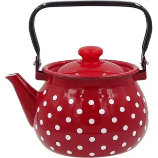 Emaille-Teekanne 2L, Dekor Polka Dot - Rot, Weiß
