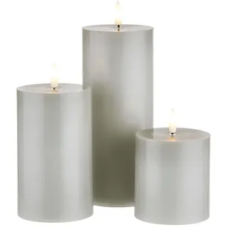 Butlers Led-Kerzen (3er Set) Nordic Light , Grau , Paraffin , LED integrated , 8x18x8 cm , Dekoration, Kerzen & Kerzenhalter, LED-Kerzen