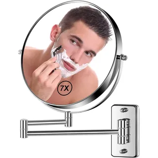BTremary Kosmetikspiegel mit Vergrößerung Wandmontage 20,3cm Schminkspiegel Wand 7 Fach 360° Schwenkbarer Ausziehbarer Badezimmer-Rasierspiegel für Männer und Frauen in Zuhause/Hotel, Chrom