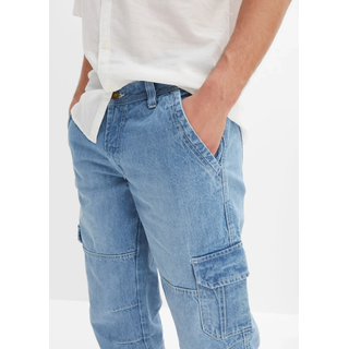 3/4-Jeans BONPRIX, Herren, Gr. 52, N-Gr, hellblau denim, Denim/Jeans, Obermaterial: 98% Baumwolle, 2% Elasthan, regular fit, Jeans 3/4-Jeans, regular fit, mit Elasthan-Anteil, mit Ziernähten, mit Waschung