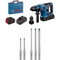 Bosch Professional BITURBO Akku Bohrhammer GBH 18V-34 CF (SDS plus Wechselfutter, 2x5.5 Ah ProCORE18V Akku, Ladegerät) + 5x Expert SDS plus-7X Hammerbohrer Set (für Stahlbeton, Ø 5-10 mm)