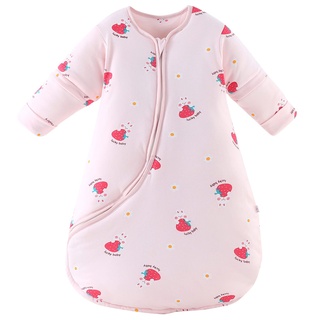 Chilsuessy Baby Schlafsack Winter mit abnembar Langarm Wattiert Babyschlafsack Kleine Kinder Ganzjahres Schalfsack Schlafanzug für Mädchen Super Soft, Erdbeere Kaninchen/3.5 Tog, 75-90 cm