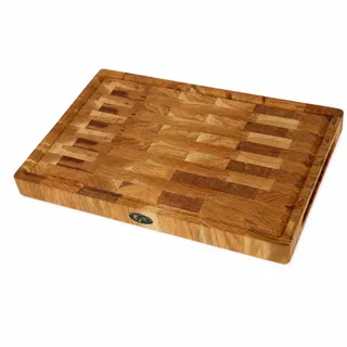 B4K® Küchenbrett aus Eiche Stirnholz 45x30x4cm | Antibakterielles Hirnholzbrett, Mit Griffen, Silikonfüßen, Saftrille, Hackblock