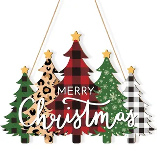 Mavouri Türkranz Weihnachten Deko Holz, Weihnachtskranz Weihnachtsbaum, Weihnachtsdeko Türkranz Willkommensschild, Türdeko Weihnachten für Fenster Tür & Wanddeko, Haustür, Weihnachtsanhänger