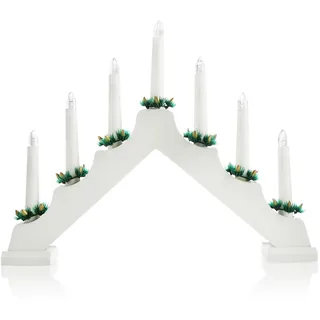 COM-FOUR LED Schwibbogen mit Timer-Funktion als Weihnachtsbeleuchtung - Kerzenbrücke mit 7 LEDs - Lichterbogen Pyramide aus Holz - Fensterleuchter, Fensterbogen (1 Stück - klassisch)