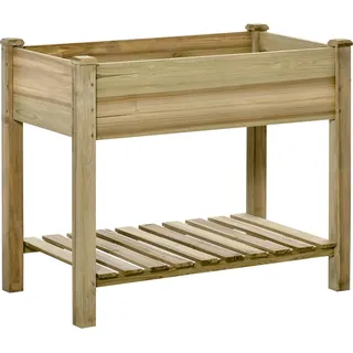 Fortuna Lai Hochbeet mit Ablage, erhöhtes Kräuterbeet mit Ablauflöchern, Pflanzkasten aus Holz, wetterbeständig Gemüsebeet, Gartenbeet, Pflanzbeet für Garten, Balkon, Terrasse, 91 x 51 x 76 cm, Grün - Grün