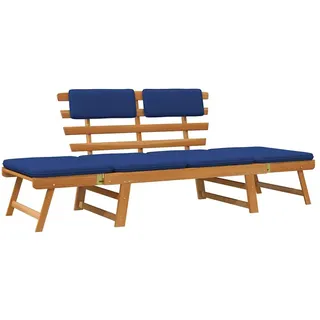 vidaXL Gartenbank Mit Auflagen 2-In-1 190 Cm Massivholz Akazie , Blau , Holz , Rechteckig , 190x74x68 cm , Gartenmöbel, Gartenbänke