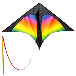 Wolkenstürmer® Delta Rainbow Kinderdrachen – Flugdrachen Regenbogen Einleiner inkl. Handgriff mit 40m Schnur – Bunter Einsteigerdrachen ab 4 Jahre