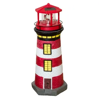 Gartendeko Leuchtturm mit Solar 37 cm hoch, handbemalte Gartenfigur rot,weiß - Rot, Weiß