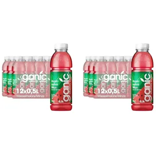 ganic Wassermelone Minze - aromatisiertes Wasser, Vitaminwasser - Isotonisch - Kalorienarm, Vegan - 100% recyceltes PET (12 x 500 ml) (Packung mit 2)