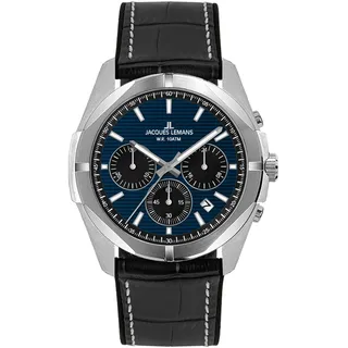 Jacques Lemans Chronograph »Monte Carlo« Quarzuhr, Armbanduhr, Herrenuhr, Datum, Lederarmband, schwarz