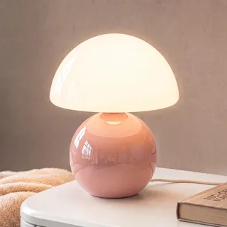 Dawnwake Pilz Nachttischlampe Tischlampe, Led Dimmbar Tischleuchte Deko Wohnzimmer, Schlafzimmer Tischlampen, Mushroom Bedside Table Lamp, Keramikbasis Glas Klein Nachtlampe (Rosa)