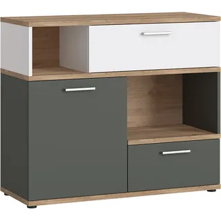 Sideboard in Eiche Nb. mit weiß und grau TOMAR-129, B/H/T ca. 100/86/40 cm - Grau