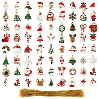 Belle Vous 72 tlgs Tannenbaumschmuck Figuren Set zum Aufhängen - Mini Weihnachtsbaumschmuck Figuren aus Legierung für DIY & Deko - Inkl. Schneemänner, Weihnachtsmann, Glocken, Schneeflocken & Mehr