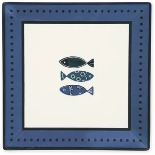 Excelsa Ocean, Set mit 6 Keramiktellern, 24 x 24 cm, Dekoration Fische Blau, rechteckig