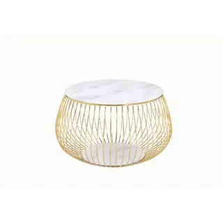 SalesFever Couchtisch rund Weiß Gold 72 x 42 x 72 cm