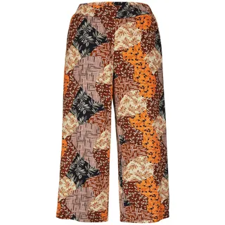 Schlupfhose GOLDNER "Kurzgröße Sommerhose VERA mit Mustermix Print", Damen, Gr. 20, K-Gr, braun (braun, gemustert), Obermaterial: 96% Viskose CV. 4% Elasthan EL., weit, Hosen Schlupfhose, Seitennahttaschen