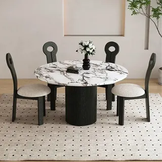 Esstisch, Runder Esstisch, Esstisch für kleine Wohnungen, Esstisch mit vertikalen Beinen, Esstisch für den Hausgebrauch 110*75cm - Schwarz