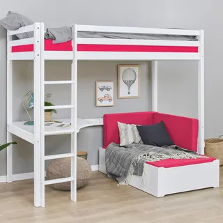 Hoppekids Hochbett ECO Dream 90 x 200 cm Kiefer massiv lackiert pink