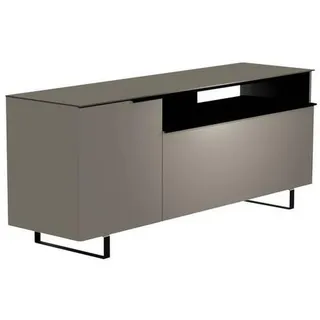 Moderano Lowboard , Grau, Schwarz , Metall , 3 Fächer , 160x66x45 cm , Typenauswahl, Beimöbel erhältlich, stehend, Abdeckplatte aus Glas , Wohnzimmer, TV Möbel, Lowboards, Lowboards stehend