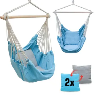 AMANKA Balkon-Hängesessel, blau Textil, 95x130x130 cm Gartenmöbel, Hängesessel mit 2 Kissen zum Wenden - Outdoor Hängeschaukel für Garten