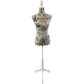 Relaxdays Schneiderpuppe Beige Paris Motiv höhenverstellbar Größe 36 bis 38 , Multicolor , Textil, Kunststoff, Holz , 41x167x34 cm , Dekoration, Dekofiguren & Skulpturen, Dekoobjekte