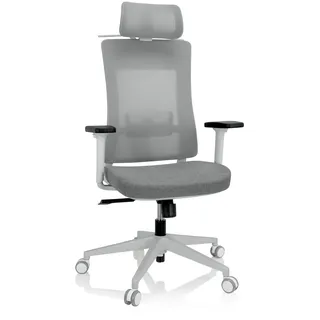 hjh OFFICE 810038 Bürostuhl ergonomisch COMFIO WMH Drehstuhl mit Verstellbarer Lordosen- & Kopfstütze, Stoff/Netz Grau