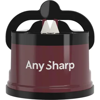 AnySharp Pro Messerschärfer & Messerschleifer aus Metall mit PowerGrip Saugnapf, Premium Wolframkarbid-Schärfsystem, für Küchenmesser, Wellenschliff & gehärteten, Professionelle Qualität, Weinrot