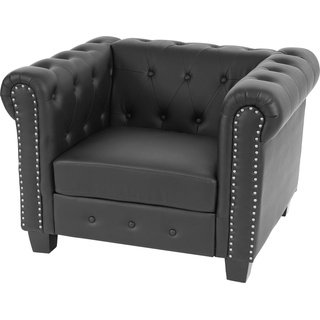 Mendler Luxus Sessel Loungesessel Relaxsessel Chesterfield Kunstleder ~ eckige Füße, schwarz