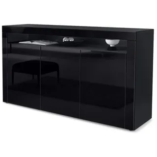 Vladon Sideboard Schwarz Hochglanz Holzwerkstoff, 155x92x40 cm, Wohnzimmer, Kommoden, Sideboards,