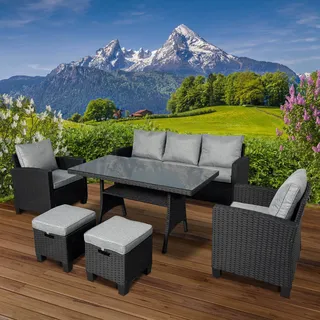 Polyrattan Garten Sitzgruppe DELIGHT-7 schwarz/grau - Schwarz, Grau