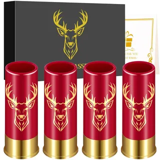 Schnapsgläser mit Hirschkopf, Großpackung mit 4 Stück, Jagd Geschenke, für Hochzeit, Party, Geburtstag, Vatertag, 12 GA Hirschjagd, Geschenke für Jäger, kleine Schnapsbecher, Plastik, Rot