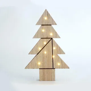 ACA Beleuchteter Weihnachtsbaumschmuck aus Holz für den Tisch, 10 LEDs, batteriebetrieben (2 AA), Schutzart IP20, 21,5 x 2,5 x 35 cm, X09101109