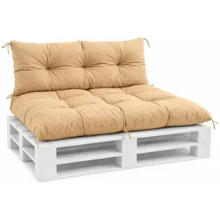 VBChome Palettenkissen 120x80 120x40 cm für Europaletten Möbel Palettenauflage Garten Balkon 12 Farben mit Schaumstoffflocken Füllung Beige 2-TLG Set - Beige