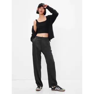 Gap Damen Satin Hose mit hohem Bund, breiten Beinen und verstecktem Verschluss - Schwarz