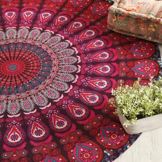 Popular Handicrafts Runder Wandteppich, indisches Mandala, rund, Rund, Strandtuch, Wandbehang, Hippie, Boho, Baumwolle, Tischdecke, rundes Yoga-Bettlaken, 127 cm