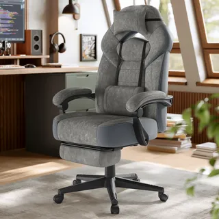 Ergonomischer Gamer-Sessel, Gaming-Stuhl, Bürostuhl, mit Teleskop-Fußstütze, verstellbare Kopfstütze, Lendenwirbelstütze