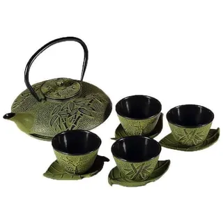 Lachineuse Gusseisen Deko – 1 Teekanne, 4 Gusseisentassen & Teesieb – Kapazität 0,8 L Asiatische Dekoration – Japanisches Geschirr-Geschenkidee – Farbe, Grüner Bambus