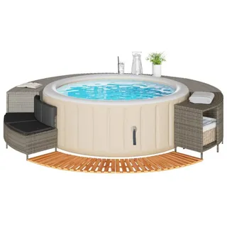 vidaXL Whirlpool-Umrandung Grau Poly Rattan und Massivholz Akazie