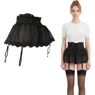 PYRUVAE Sexy Strapsgürtel Damen Schwarz Mini Mesh Rock Bauchweg Spitze Strumpfhalter Spitze Breit mit 4 Halter Unterwäsche Strapshalter Strumpfhalter Garter Belt Plus Size Strumpfband